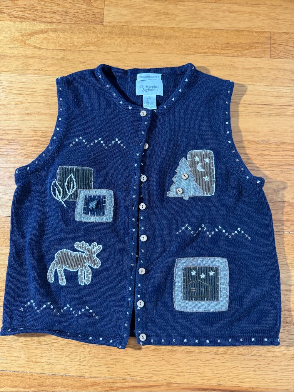 Christopher & Banks Grandmacore Navy Sleeveless Knit Vest with Appliqué